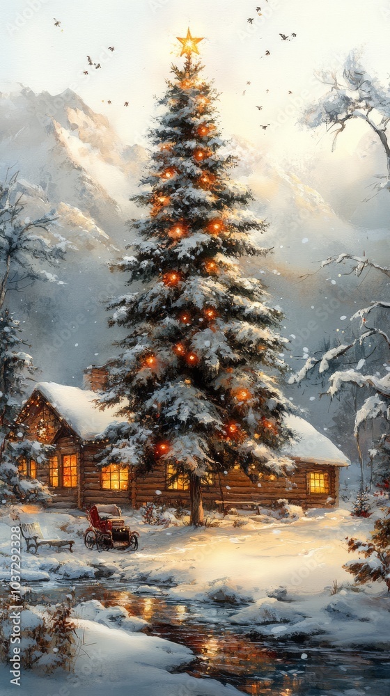 Fototapeta premium Home covered in snow, calm snow falling gently, with a peaceful winter atmosphere
