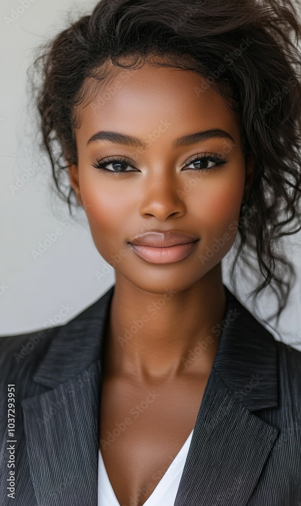Close-up portrait of a woman in a black blazer. Close-up portrait of a woman in a black blazer.