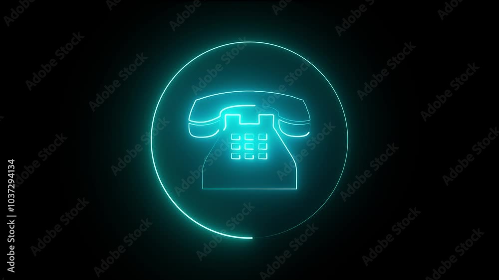 Glowing neon light telephone icon animation on black background.4k video animation. Glowing neon light telephone icon animation on black background.4k video animation.