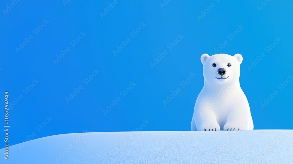 Fototapeta premium Adorable polar bear against a bright blue background, showcasing its charm and playful nature.