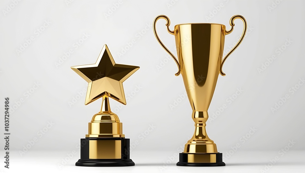 Golden Trophy with Shining Star on Top in White Isolated Background, Perfect for Award Ceremony, Achievements, and Sports Victory Celebrations – High-Quality Stock Image for Success-Themed Designs Golden Trophy with Shining Star on Top in White Isolated Background, Perfect for Award Ceremony, Achievements, and Sports Victory Celebrations – High-Quality Stock Image for Success-Themed Designs
