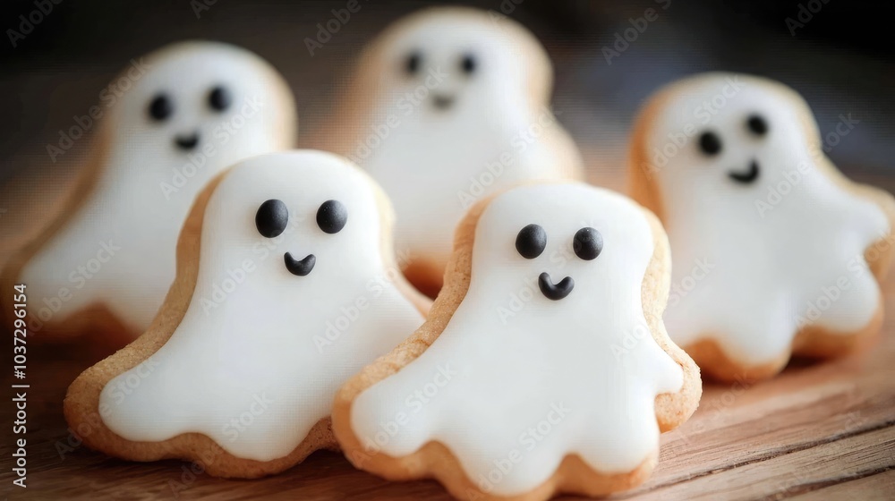 Cookies shaped like ghosts, perfect for Halloween. Cookies shaped like ghosts, perfect for Halloween.