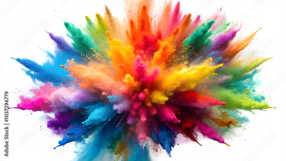 Fototapeta premium Mixed powder color explosion isolated on a transparent background.