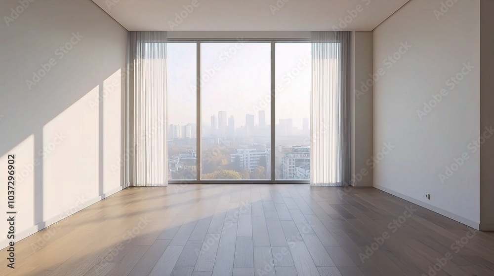 Modern Empty Room with Large Window View Modern Empty Room with Large Window View