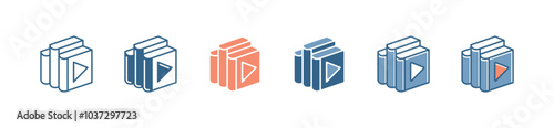 simple audio book library with play icon set education media listening course bookshelf signs vector illustration for web and app