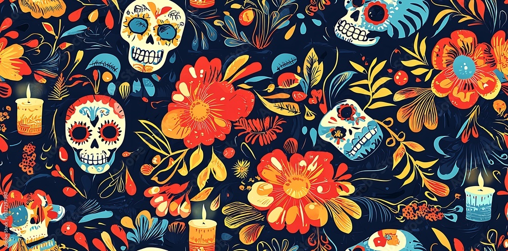 Mexican Day of the Dead, a colorful seamless pattern with skulls Mexican Day of the Dead, a colorful seamless pattern with skulls