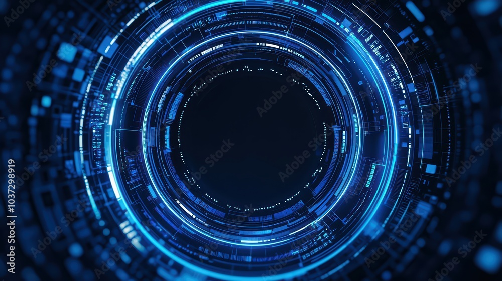 Futuristic blue digital circular abstract background, glowing patterns and lines, ideal for tech themes. Futuristic blue digital circular abstract background, glowing patterns and lines, ideal for tech themes.