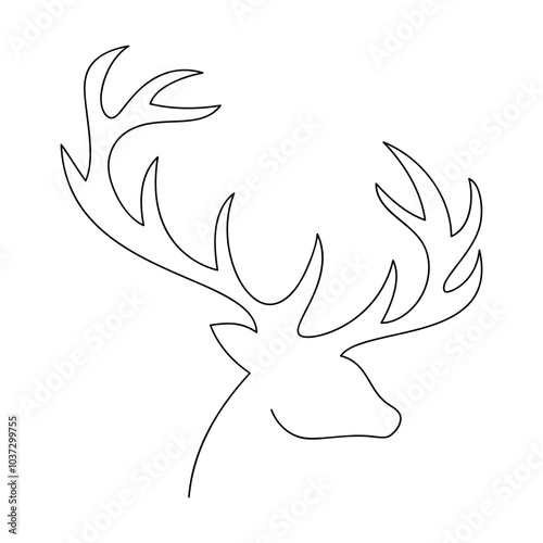 Hand drawn reindeer antlers vector. One line continuous drawing. Minimal illustration. Winter holiday linear icons. Outline print, poster, postcard, sign, Christmas symbol, abstract silhouette
