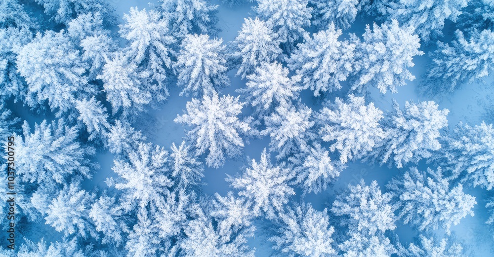 Drone Photo of Snow-Covered Evergreen Trees After Winter Blizzard. AI generated illustration. Drone Photo of Snow-Covered Evergreen Trees After Winter Blizzard. AI generated illustration.