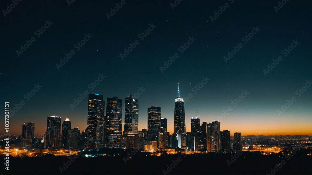 Obraz premium Stunning Cityscape at Night with Illuminated Skyscrapers and Urban Skyline