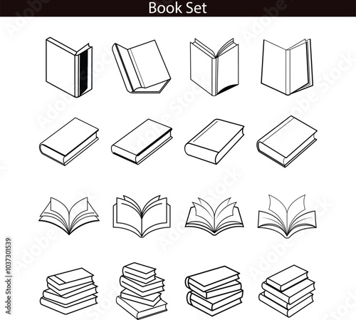 Simple Black and White Book Illustrations Set