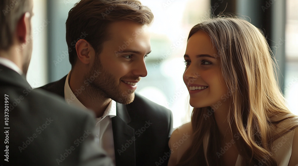 A financial advisor meets with a young couple in the office A financial advisor meets with a young couple in the office