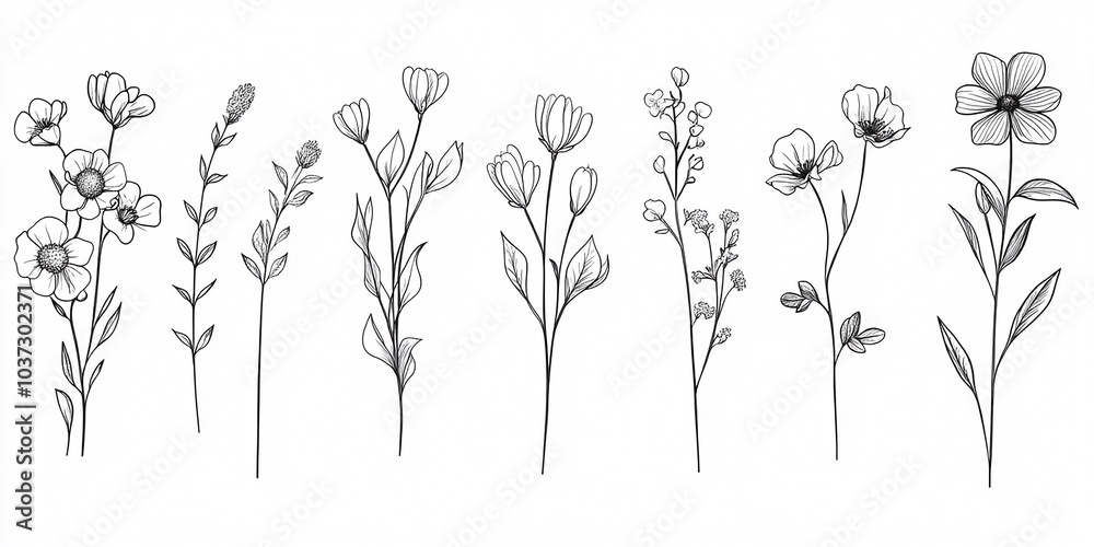 Set Luxury Line Art Floral Collection: Editable Stroke Flowers and Branches for Wedding Invitations and Save the Date Cards Set Luxury Line Art Floral Collection: Editable Stroke Flowers and Branches for Wedding Invitations and Save the Date Cards