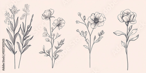 Wallpaper Mural Set Luxury Line Art Floral Collection: Editable Stroke Flowers and Branches for Wedding Invitations and Save the Date Cards Torontodigital.ca