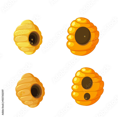 Honey bee home drawing, vector set