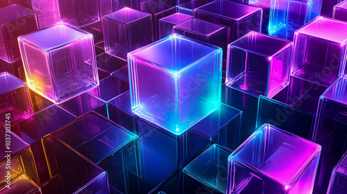 Colorful Abstract Cubes with Neon Glow Effect