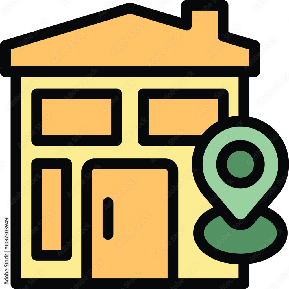 Simple colored house location pin icon representing finding an address Simple colored house location pin icon representing finding an address