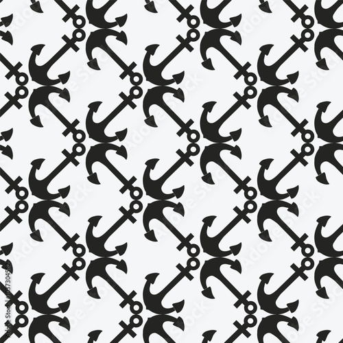 Seamless pattern with the black anchor on the white background. Vector illustration. Vector illustration