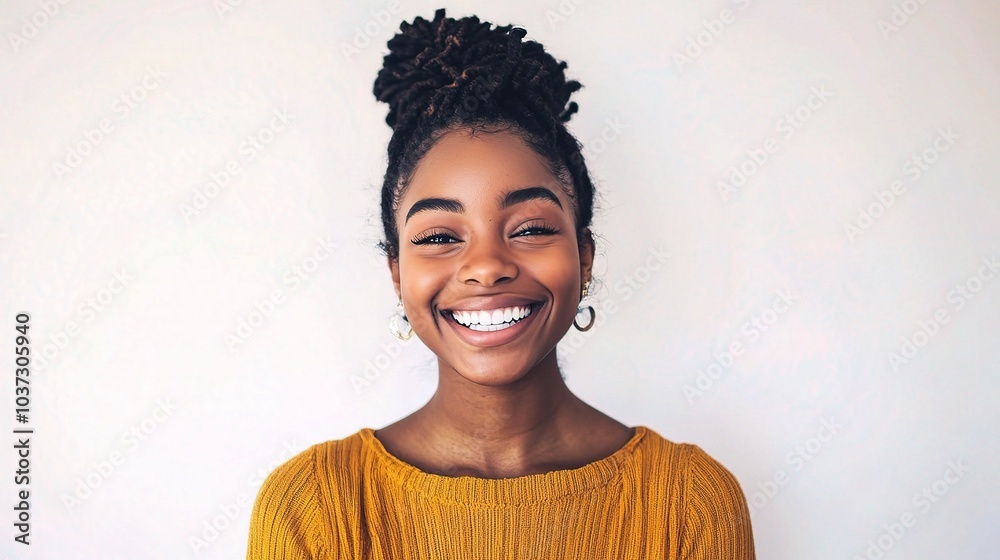 Smiling Woman with Natural Hair on Light Background Smiling Woman with Natural Hair on Light Background