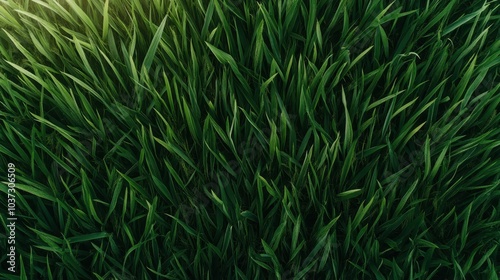 Taken from above, this image shows a lush green field blanketed with vibrant grass, symbolizing growth, vitality, and the peacefulness of the natural world.