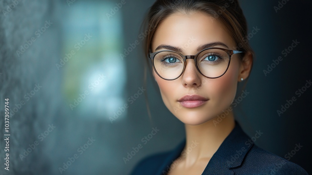 Sophisticated Woman with Glasses in Professional Setting