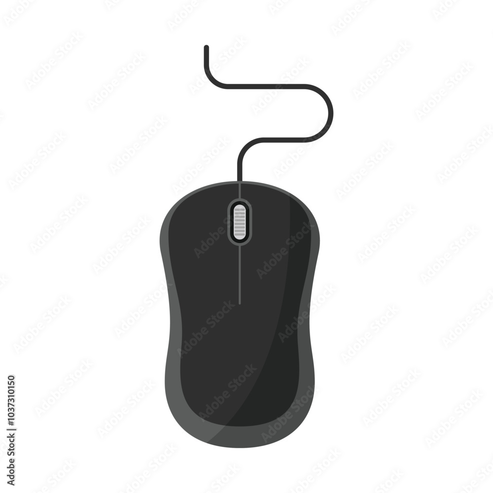 Wired computer mouse flat vector design isolated on white background Wired computer mouse flat vector design isolated on white background