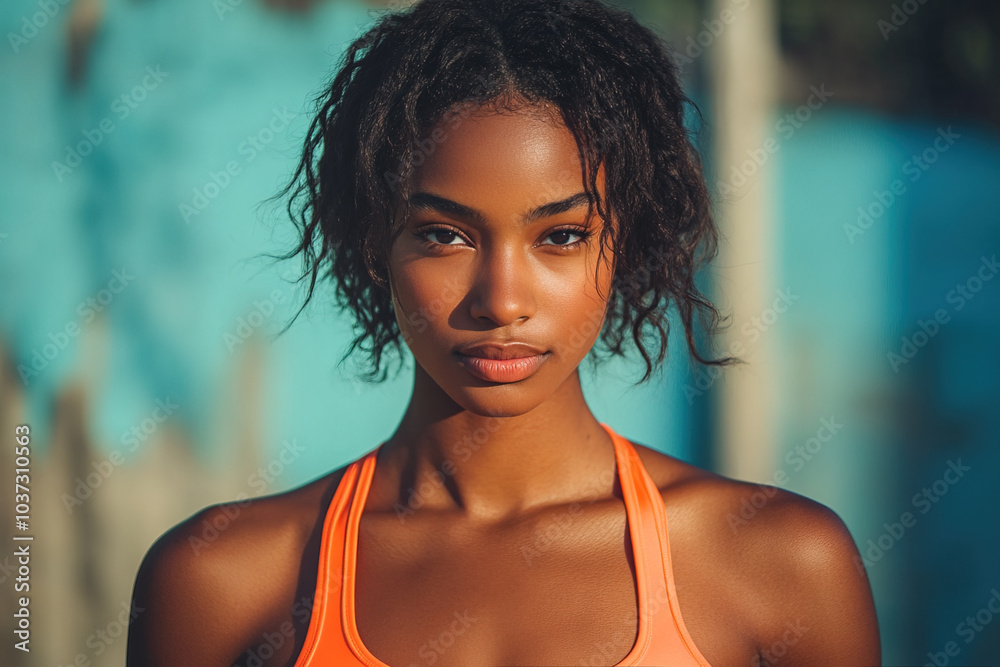 Beautiful young black woman in sport tank top Beautiful young black woman in sport tank top