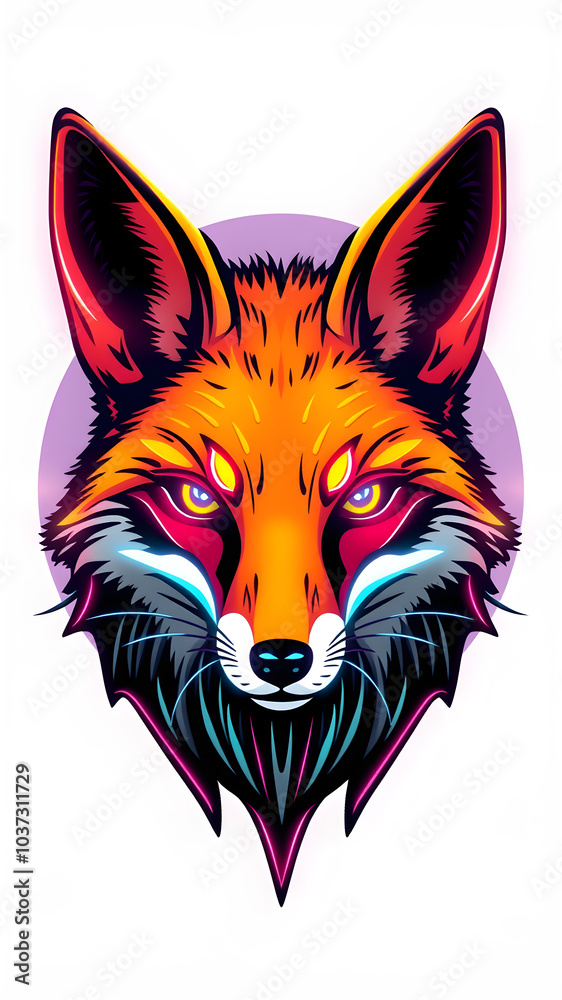 Fox neon avatar vector-style image of cyberpunk head. Generative AI Fox neon avatar vector-style image of cyberpunk head. Generative AI