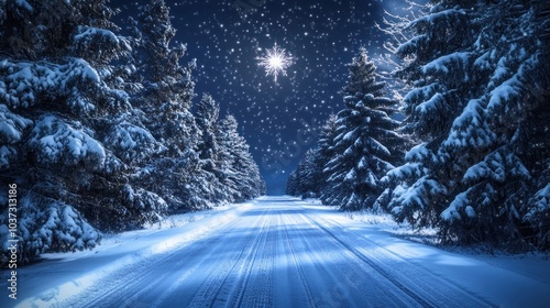 Snowy Road Under a Starry Sky