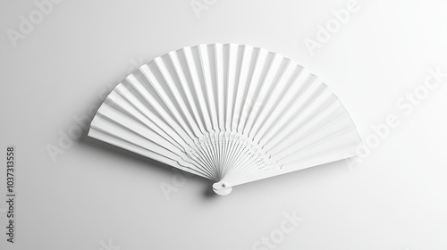 A simple and clean white folding hand fan mockup, displayed fully open on a white background.