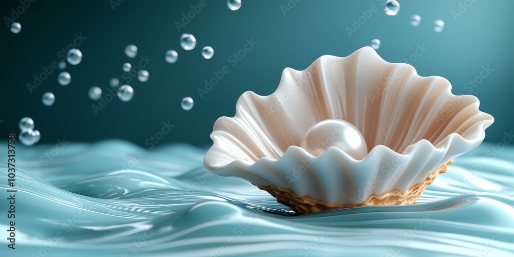 Beautiful Seashell Floating in Ocean Waves Beautiful Seashell Floating in Ocean Waves