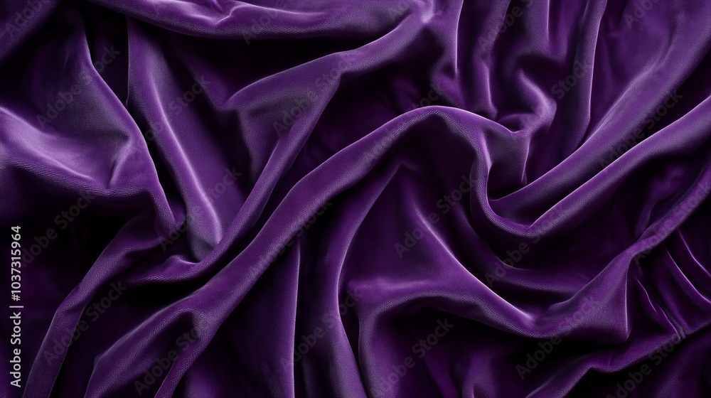 Obraz premium Un tessuto in velluto viola dai toni intensi e avvolgenti, con pieghe morbide che creano un senso di lusso e opulenza, perfetto per design raffinati.