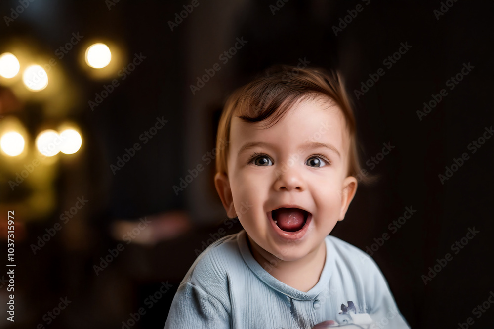 Kleines baby schaut erfreut mit offenen Mund