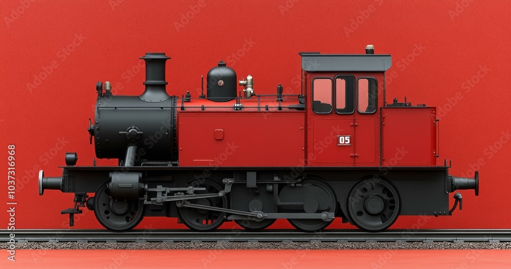 Classic Red Locomotive Train, Steam Engine Illustration Classic Red Locomotive Train, Steam Engine Illustration