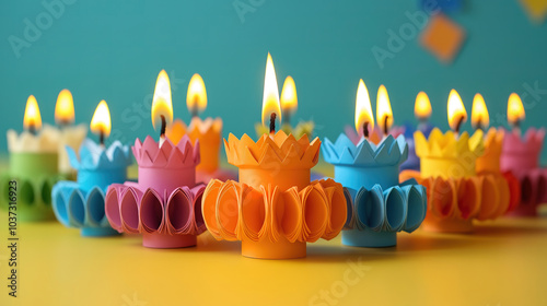 Paper craft for kids featuring a girl making a DIY Hanukkah candle holder encouraging creativity