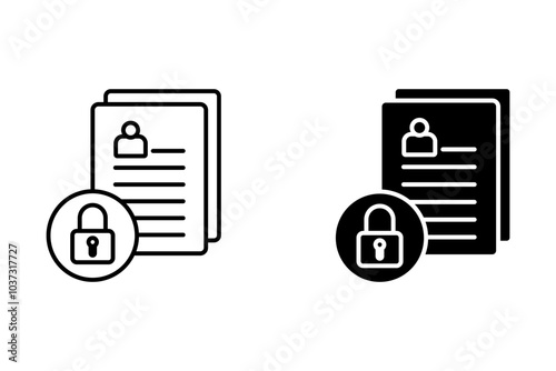 confidential information icon, protect folder with document, secure personal data, file private, thin line and black symbol on white background - editable stroke vector