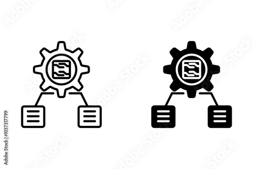 NLP thin line icon with Speech Bubbles and Circuits with Gear. Vector Illustration symbol for AI, artificial intelligence, machine learning, llms and Intelligent