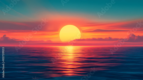 Asymmetrical sunset and sunrise over the sea. Sunset Over Horizon. Illustration