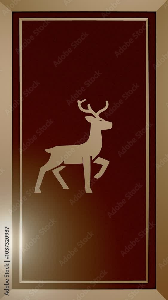 Festive Christmas card illustration featuring an embossed design of a Christmas reindeer set against a red and gold background Festive Christmas card illustration featuring an embossed design of a Christmas reindeer set against a red and gold background