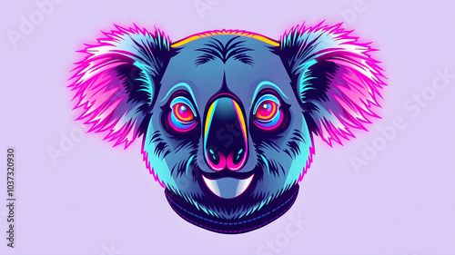 Koala neon avatar vector-style image of cyberpunk head. Generative AI photo