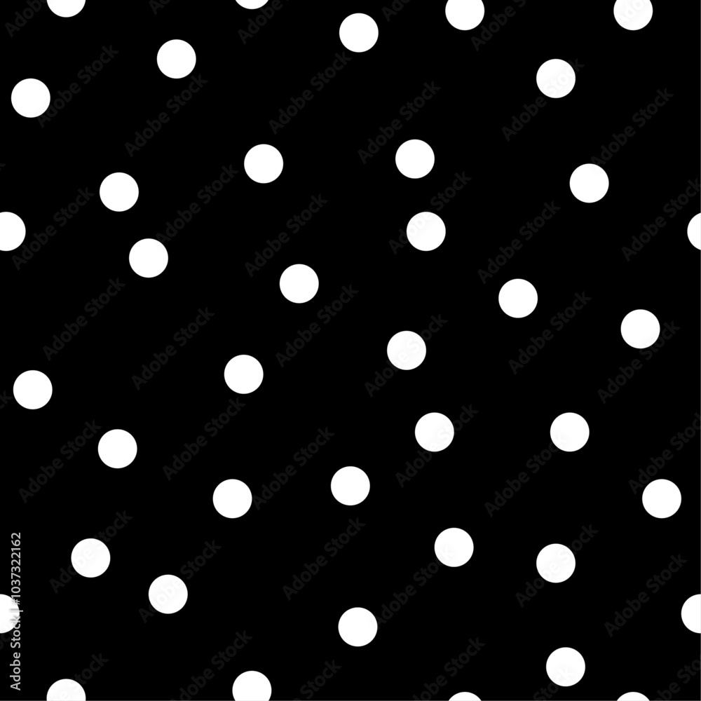 Polka dot seamless pattern. Vector illustration. White dots on black background. Trendy texture for textile, fabric, print. Polka dot seamless pattern. Vector illustration. White dots on black background. Trendy texture for textile, fabric, print.