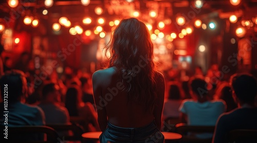 Woman in Red Light Concert