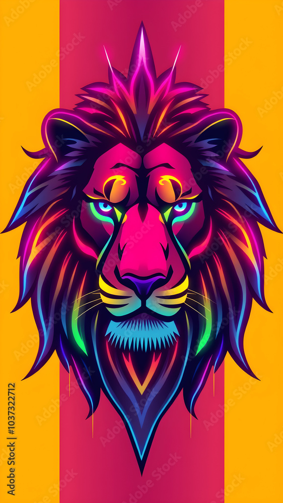 Lion neon avatar vector-style image of cyberpunk head. Generative AI Lion neon avatar vector-style image of cyberpunk head. Generative AI