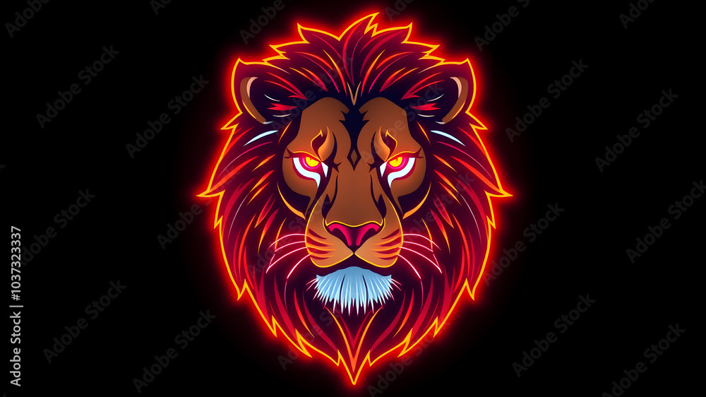 Obraz premium Lion neon avatar vector-style image of cyberpunk head. Generative AI