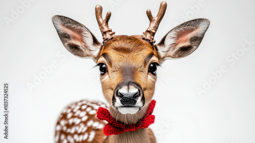 Little Reindeer with Christmas Spirit on White