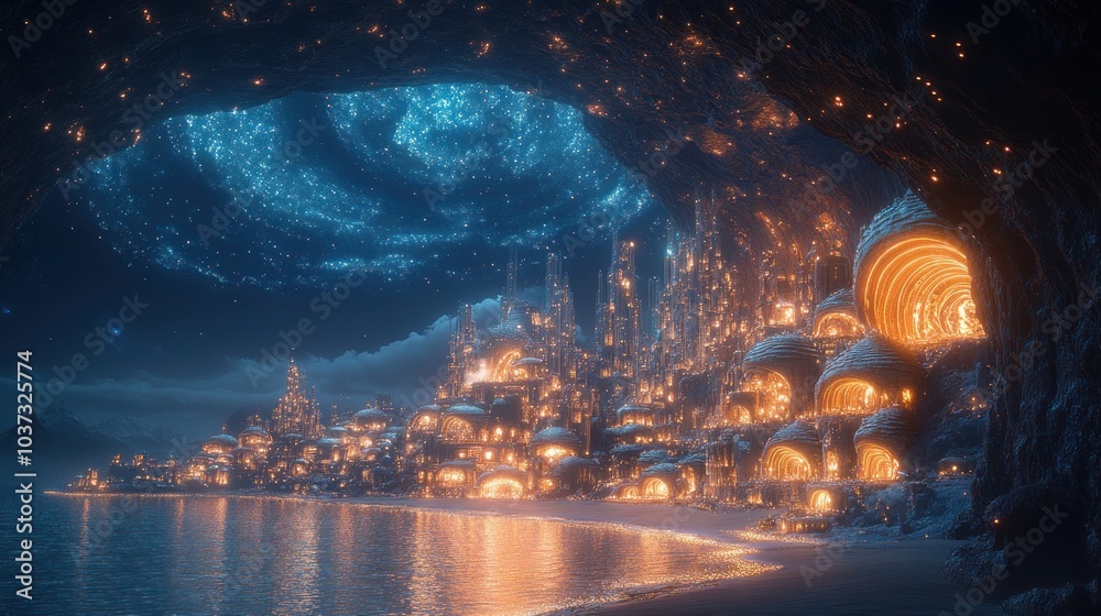 Obraz premium A Mystical City Under the Stars
