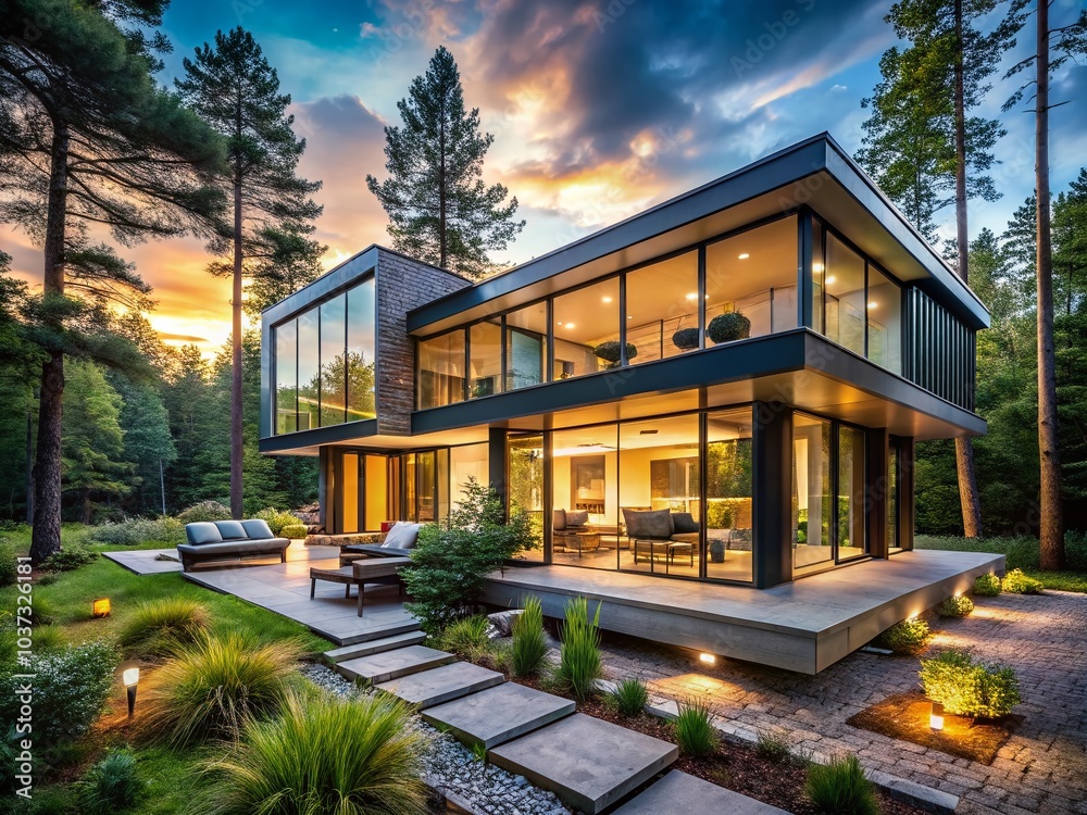 Modern House Design with Expansive Glass Windows Overlooking a Serene Forest - Contemporary Architecture and Natural Modern House Design with Expansive Glass Windows Overlooking a Serene Forest - Contemporary Architecture and Natural