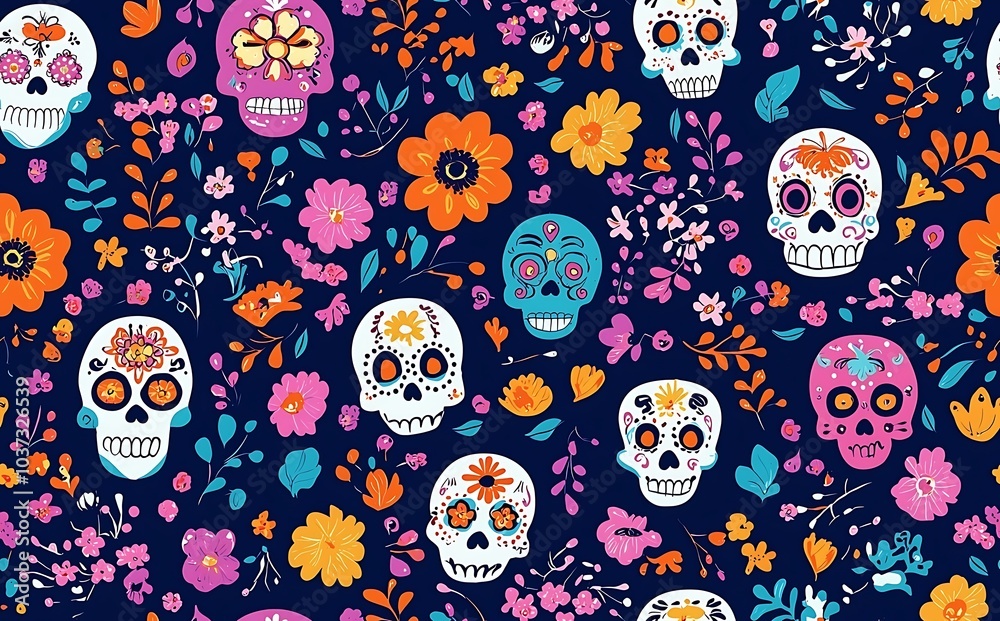 Day of the Dead seamless pattern with colorful skulls Day of the Dead seamless pattern with colorful skulls