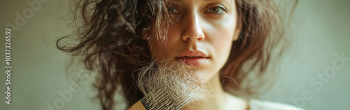 telogen effluvium causing diffuse hair loss, close-up of brush with fallen hair. hair thinning, hair fall, hair shedding, hair breakage, hair depletion, hair reduction, receding hairline, scalp hair 