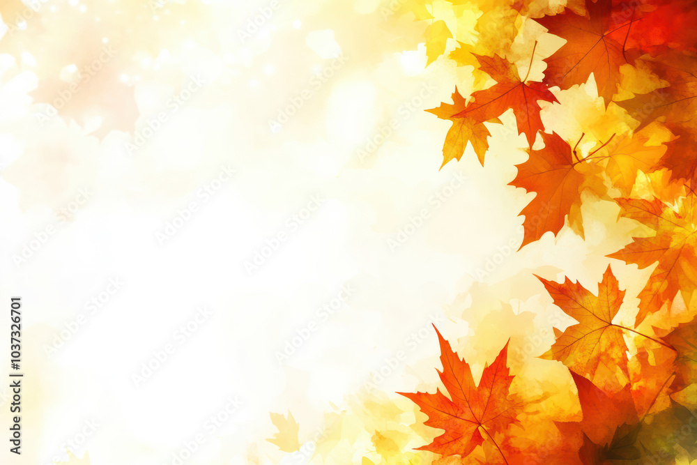 Warm fall light and red maple leaves background Warm fall light and red maple leaves background